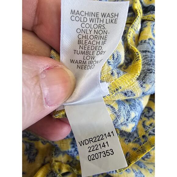 J. Jill Love 100% Linen Yellow Floral Blue Daisy Sleeveless Shift Dress Pockets - Picture 7 of 7